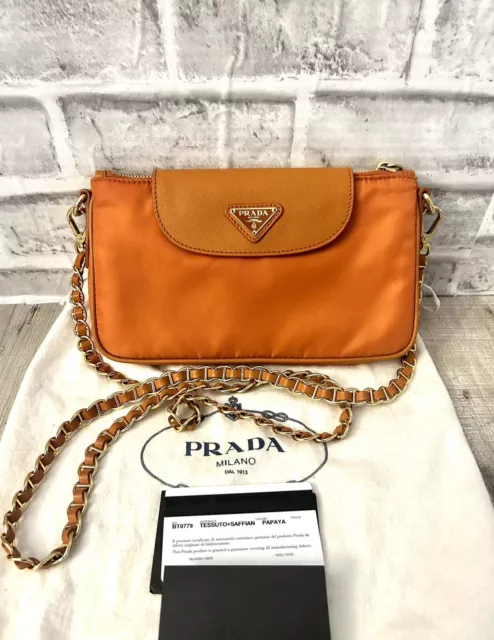 Prada Saffiano Lux Leather Chain Bandoliera Crossbody Bag