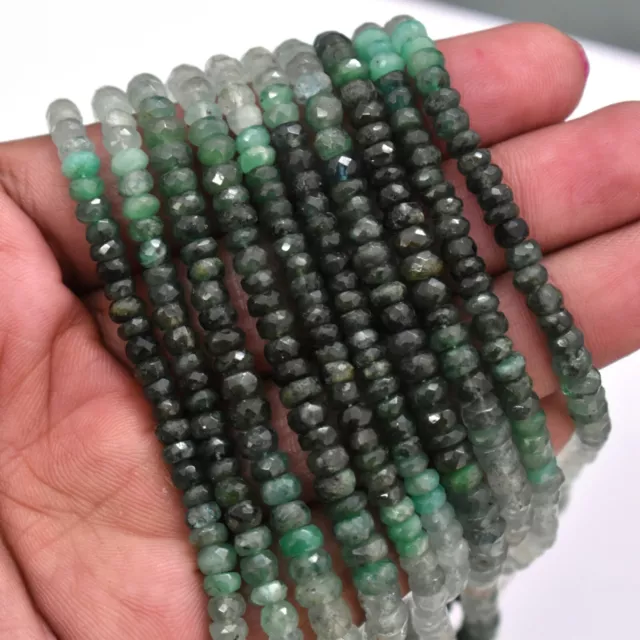 Natural Shaded Emerald 3-4.5mm Faceted Round Gemstone Beads 16" Strand BDS-1001 3