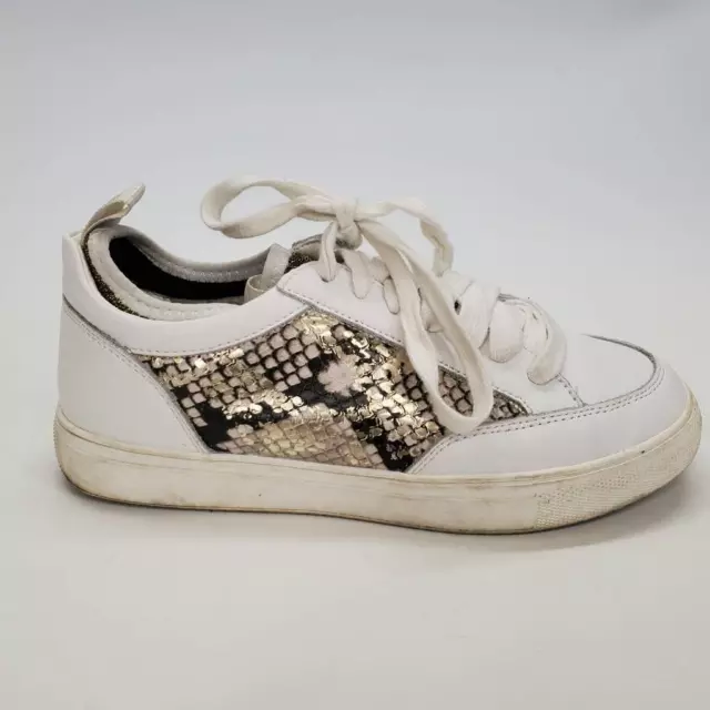 Steve Madden Womens Bliss Sneakers Shoes White Snake Leather Lace Up 6.5M