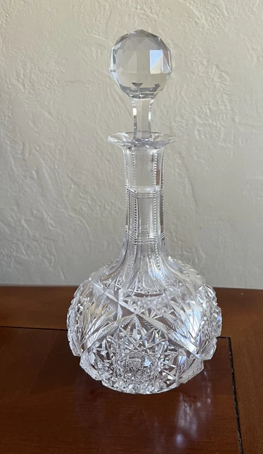 American Brilliant Cut GLASS CRYSTAL Wine Decanter Liquor Bottle(2 small chips)