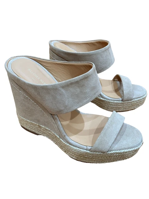 Paloma Barcelo Women’s Espadrille Wedge Sandals Size 40 US 10 Beige Suede WORN 1