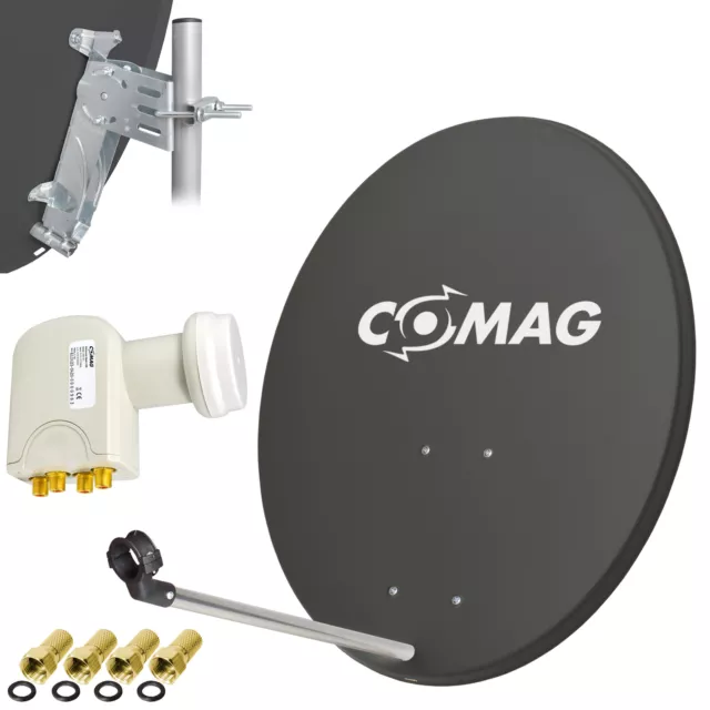 COMAG Digitale SAT Anlage 80cm Spiegel Schüssel + Quad LNB 0,1 dB ► 4 Teilnehmer