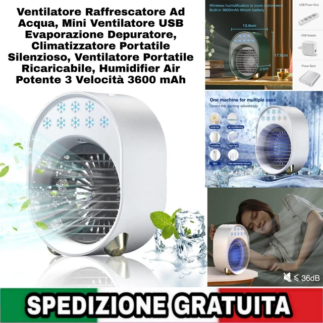 Ventilatore Raffrescante Ad Acqua USB - 3 Velocità, Batteria 3600mAh, Umidificatore, Luci LED, Portatile - Foto 11