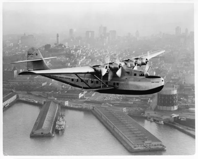 Old 8X10 Photo, 1930's Pan American Airways China Clipper over SF CA 3c11417u