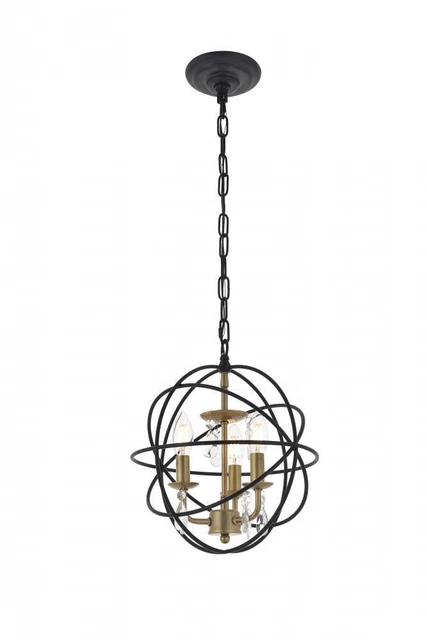 Living District LD5055D12BRB Wallace 3 Light Matte Black & Brass Ceiling Pendant