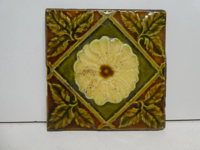 Antique Majolica Art Nouveau Tile