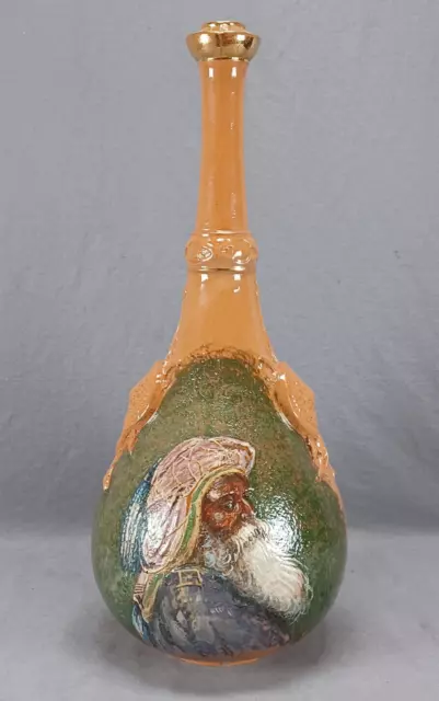 Late 19th Century Austrian Hand Painted Ottoman Turk Orange & Gold Faience Vase