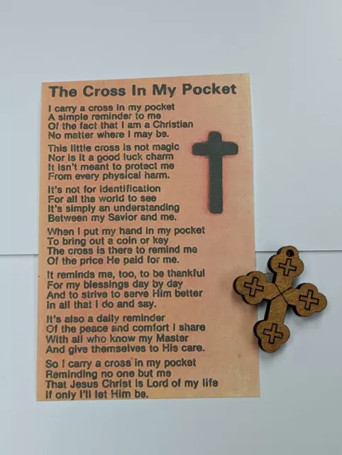 LOT of 10 The Cross In My Pocket poem card with a Jerusalem Style  Wooden cross