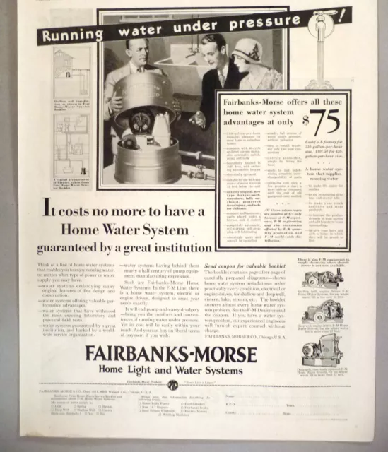 Fairbanks-Morse Home Water System PRINT AD - 1930 ~ running water under pressure