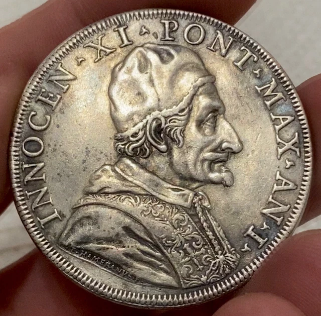 Italy-Vatican, 1676 Silver Piastra, Innocenzio, Extremely Fine, Rare Italy-Vatican, 1676 Silver Piastra, Innocenzio, Extremely Fine, Rare