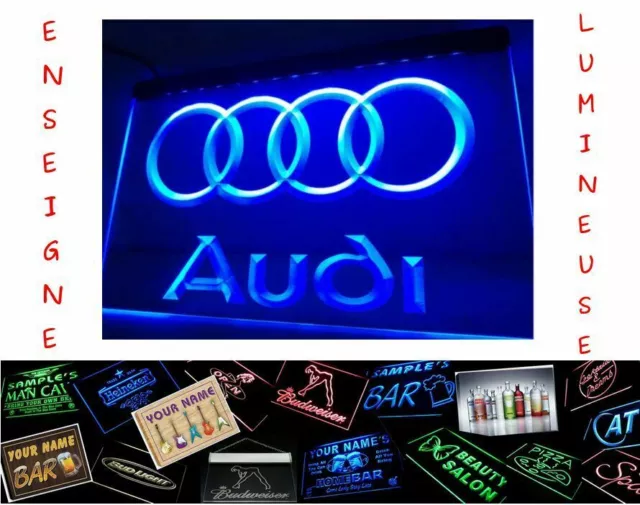 Panneau Enseigne Lumineuse Audi Voiture Car Garage Sign Bar Pub Cafe Neon Lampe