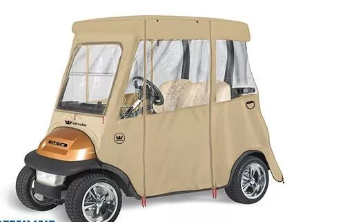 Custom Drivable 2 Person Golf Cart Enclosure Cover for Club Cars - TAN