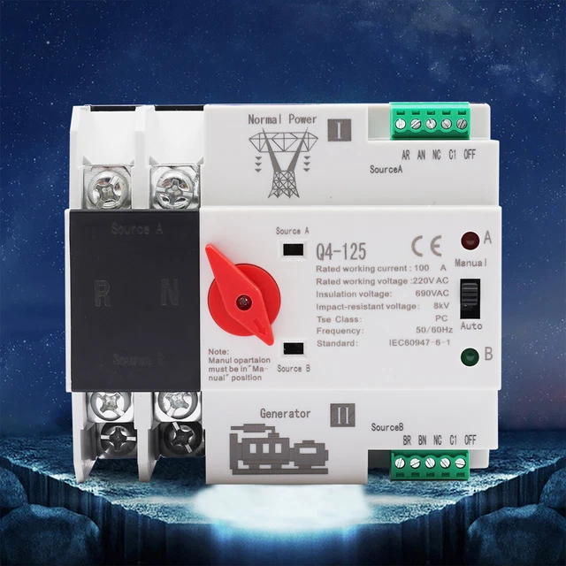 thumbnail image 2 of 100A 2P Automatic Transfer Switch For Generator - Dual Power Changeover Switch 110V 2 of 4