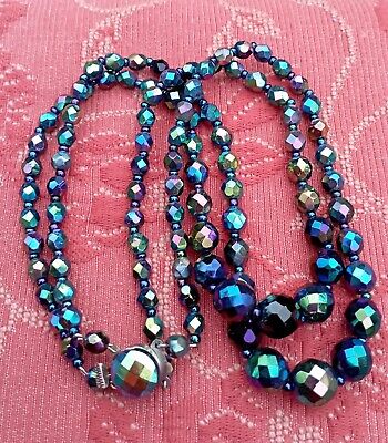 Collier aurora boréale perles foncées or cristal 2 rangs vintage années 50 Bijoux Colliers Colliers de perles 