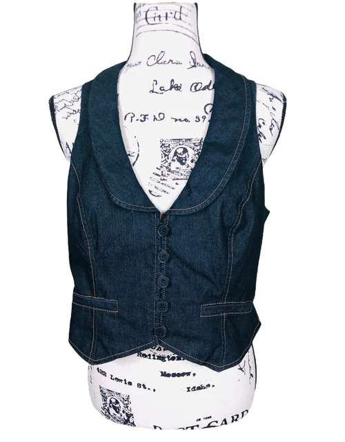 Ann Taylor LOFT Denim Vest Size 10 Blue Sleeveless Button Close V Neck