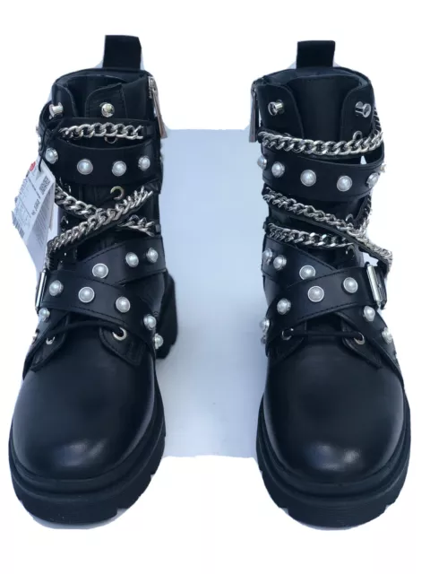 ZARA NERO BIKER Stivali IN Pelle con Catene Borchie UK3 EUR36 US6 Raro EUR 116 90 PicClick IT