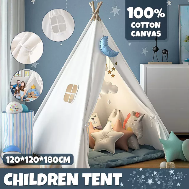 1.8M Large Cotton Canvas Kids Teepee Tent Indoor Outdoor Indian Baby Bed Gift AU 2