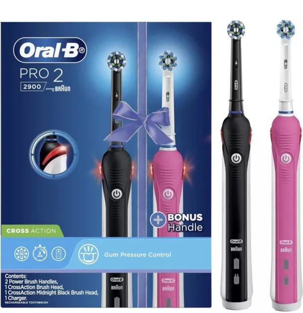 Oral-B Pro 2 2900 CrossAction Electric Toothbrush Twin Pack Black + Pink