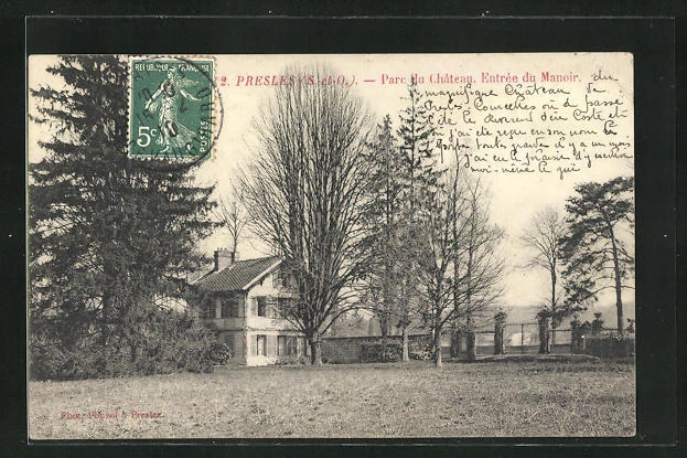 CPA Presles, Parc du Chateau, Entree du Manoir 1911