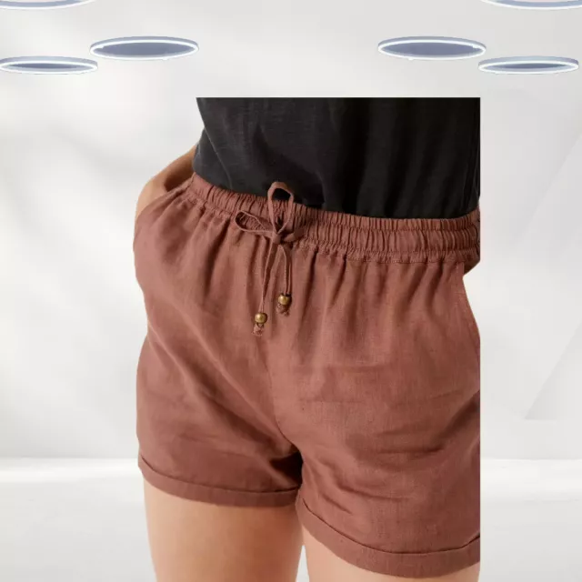 Ex Fat Face weiche Leinenshorts für Damen in braun 100 % Leinen 3