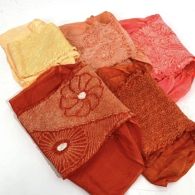 Obiage Set of 5 Silk Scarf Japanese Kimono Obi Furisode Red Shibori Nakanuki