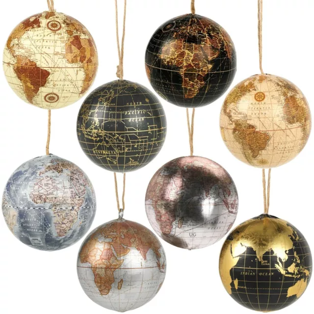 Decorative Colourful Round 8 Hanging World Map Globe Bauble Christmas Tree Decor