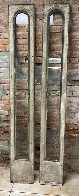 Pair Antique Single Pane Shabby 12x74 Entryway Sidelights Chic Old VINTAGE