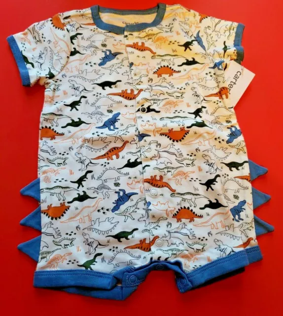 Boys Infant Carter's Baby Blue White Size 3 Months Dinosaur Romper Nwt