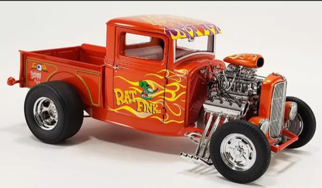 1:18 1932 Ford Pickup Hot Rod -- Orange Rat Fink -- ACME