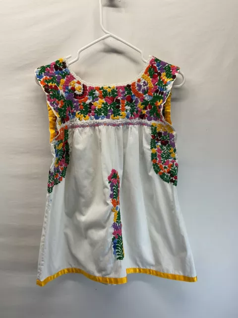 Mi Golondrina White colorful Tunic Top Mexican embroidered small