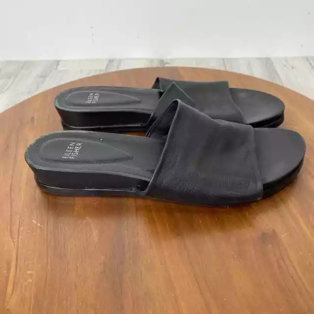 Eileen Fisher Sandals Women’s 9 black slide slip on minimalist classic leather