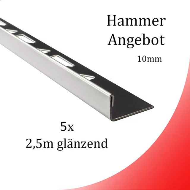 5x L-Profil Edelstahlschiene Fliesenschiene Fliesenprofil L250cm 10mm glänzend