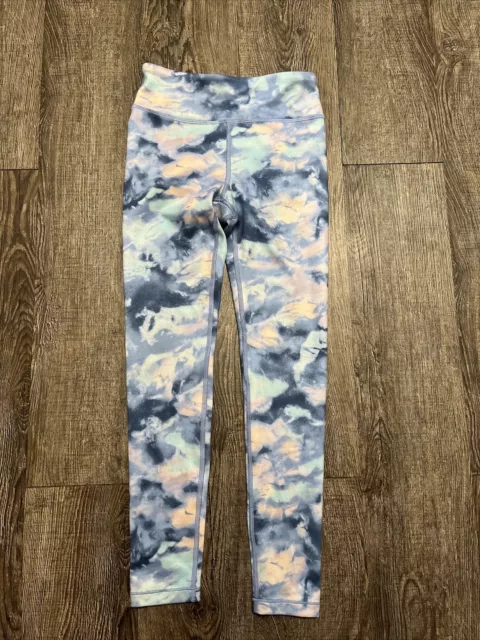 Athleta Girl Leggings Size M 8-10 High Rise Printed Chit Chat Tight Light Blue