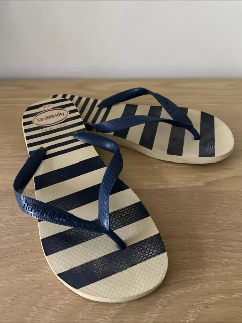 Mens Havaianas Flip Flops Blue White Stripped. 43/44 Uk 9-10