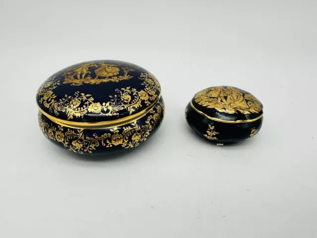 Lot of 2 Limoges Trinket Box w/ Lid Courting Couple Porcelain France 3" & 2” D