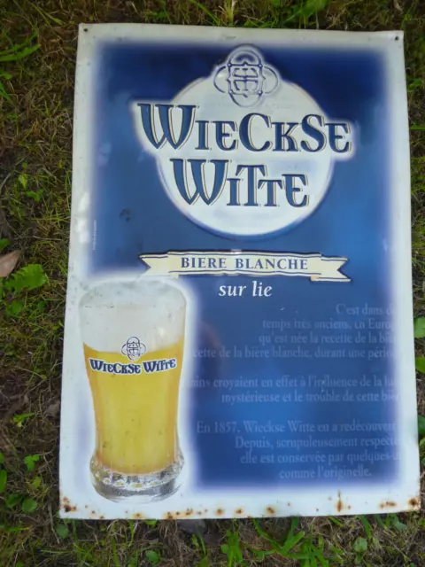 plaque tôle publicitaire ancienne biere-wieckse witte-avec relief