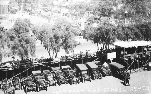 Birds Eye View From High School Road Race Corona California CA Reprint Postcard