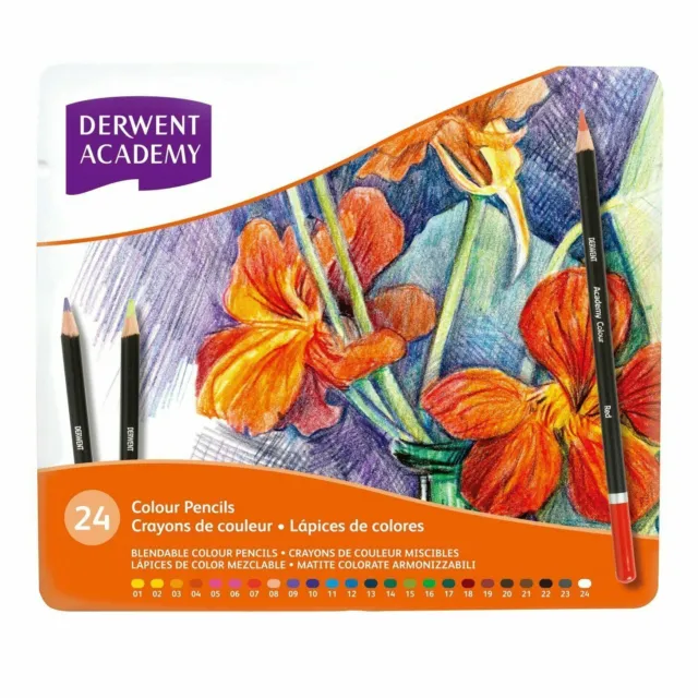 Derwent Academy Colouring Pencils Tin - Set of 24 Blendable Colours
