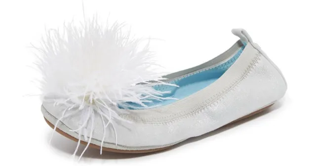 Hitched By Yosi Samra Women's Marry Me Marabou Flats, Silver/ White
