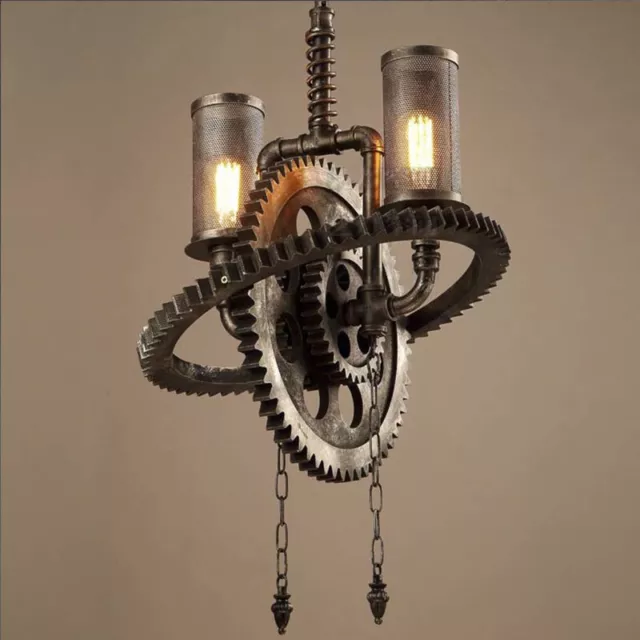 Vintage Industrial Steampunk Gear Wheel Pendant Rustic Light Fixture Chandelier 2