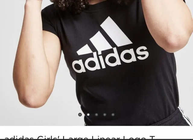 Adidas bambina grande logo lineare nero t-shirt junior 9-10 anni