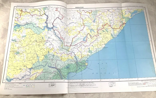 1972 GRANDE VINTAGE Mappa Di India Il Krishna River Hyderabad ...