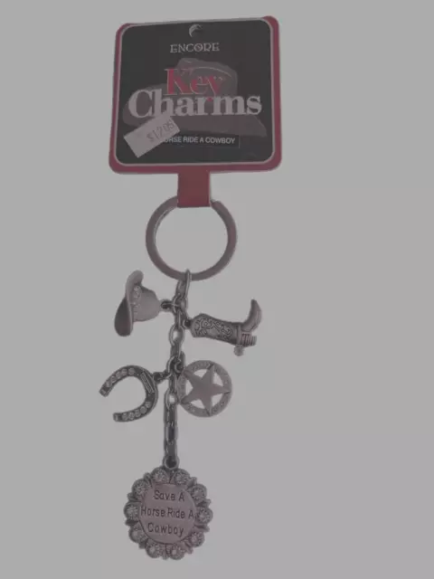 Western Key Ring Save A Horse Ride A Cowboy Boot Hat Horseshoe Star Rhinestone