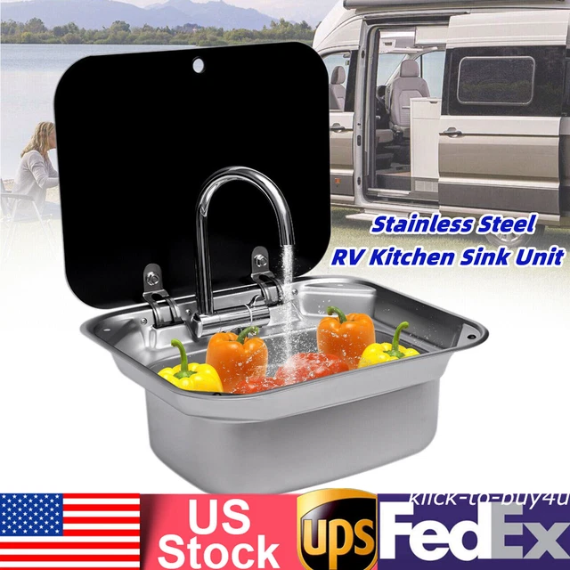 RV KITCHEN SINK Unit Caravan Camper Hand Wash Basin w/ Faucet Stainless