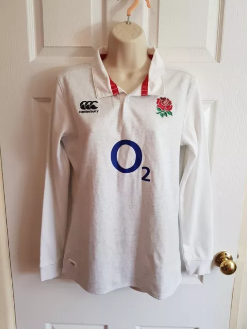 Womens Canterbury England Rugby Polo Shirt White Marl 02 Vapodri. Size 12.