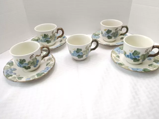 Vintage Metlox Poppy Trail Sculptured Grape Pattern 5Cups And 4 Saucers