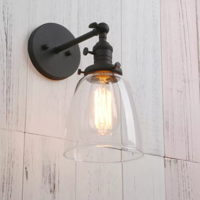 Vintage Industrial Wall Lamp Sconce Oval Cone Clear Glass Shade Light w Switch