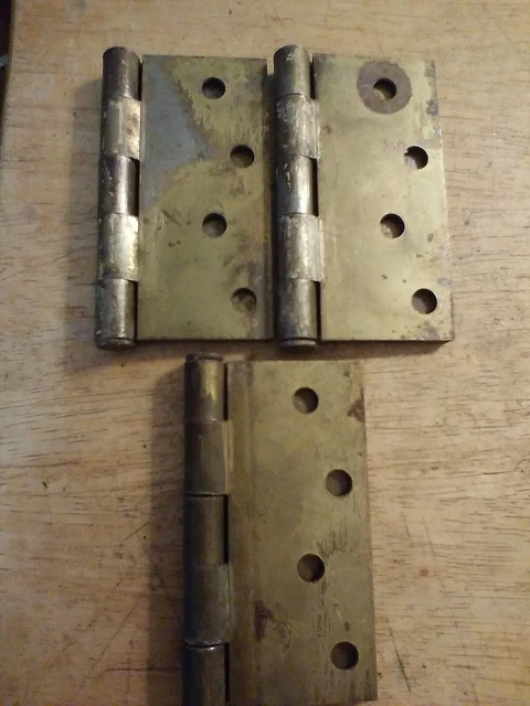 4" Square Corner Plain Mortise Hinge 3 pcs Brass plated, Half pound plus, each