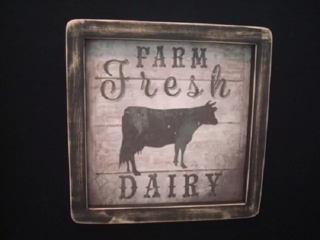 Primitive Country Print **FARM FRESH DAIRY with COW** 8 1/2" x 8 1/2"