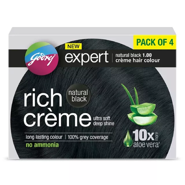 Godrej Experto Rico Crème Color Pelo Pack De 4 Tonos 1 (Negro Natural)